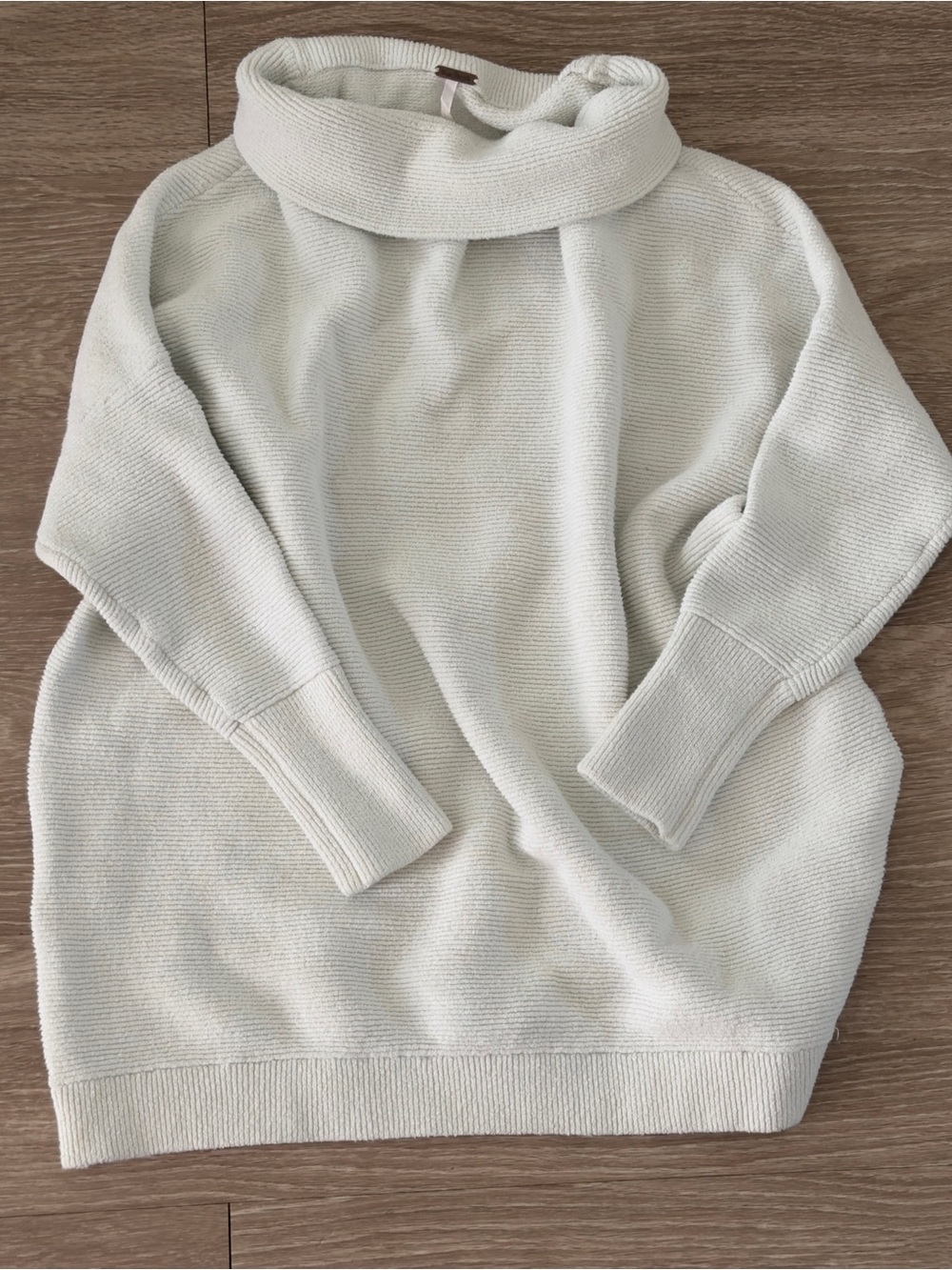 Free People Ottoman Slouchy Tunic Sweater Cream Ribbed Mock Neck Knit XS Oversiz